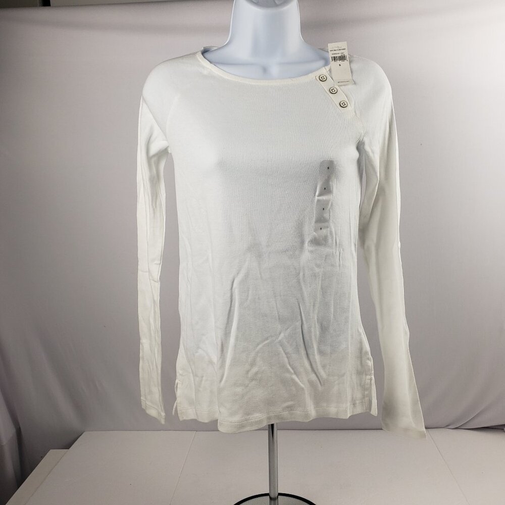 Gap Factory S White Favorite T-shirt Womens Buttons Long Sleeve NWT